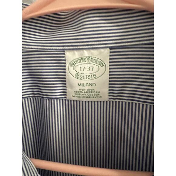 Brooks Brothers Milano Dress Shirt Men’s 17-37 Blue Striped Button-Up Preppy - Picture 3 of 5